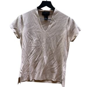 August Silk Beige V-Neck Short Sleeve Knit Top 90’s